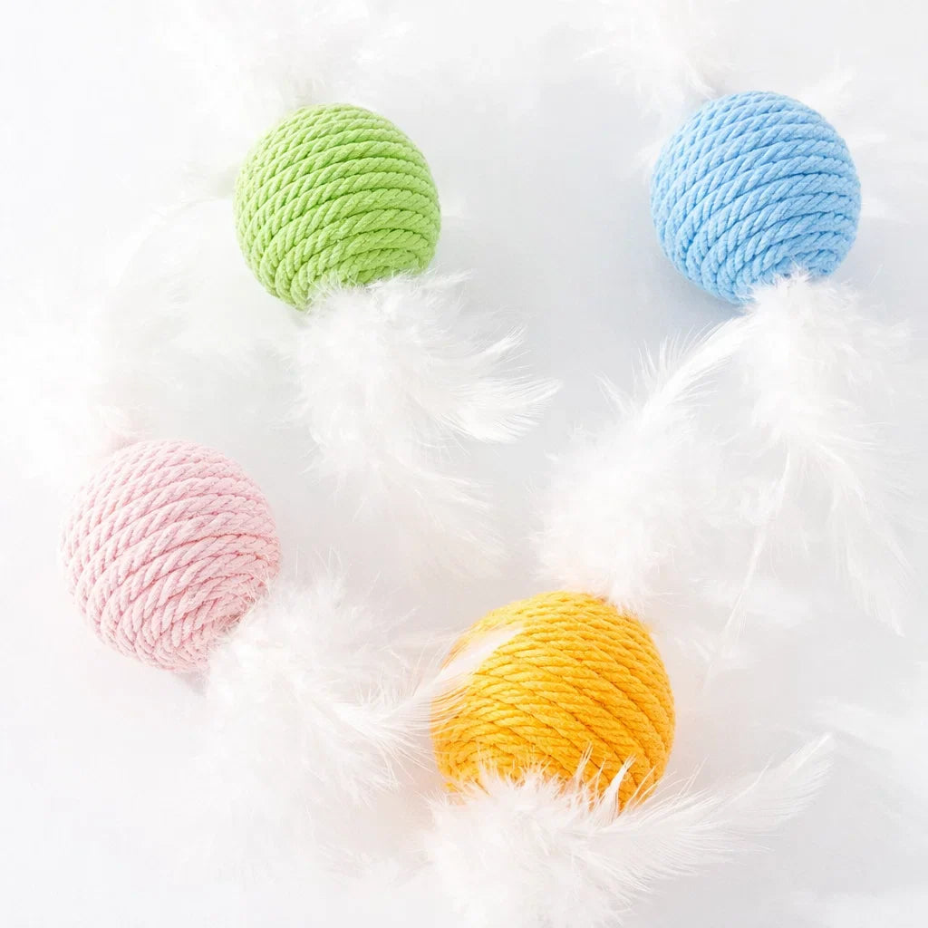 4 Multi-Colored Macaron Feather Rope Balls